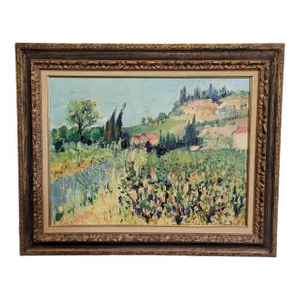 1950s Impressionist Plein Air Landscape Oil Painting by Yolande Ardissone, Framed