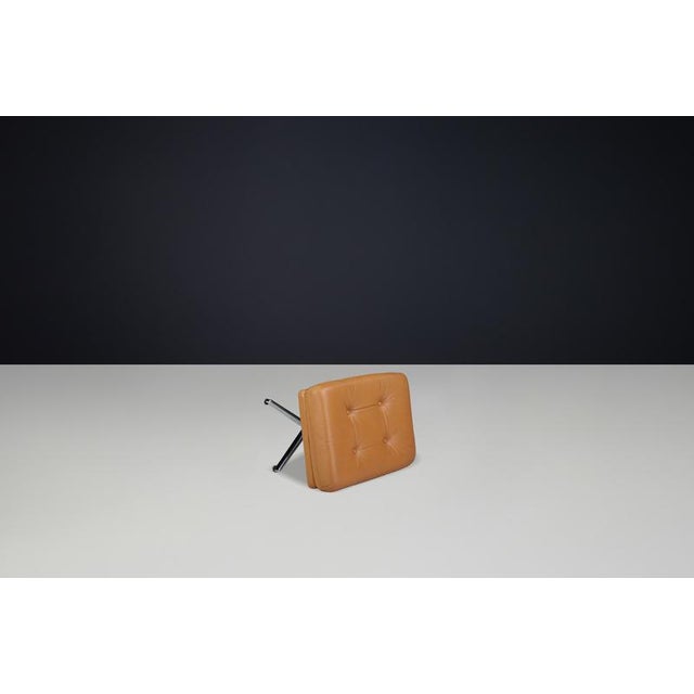 Set of Swivel Lounge Chair and Ottoman in Cognac Leather attributed to Eugen Schmidt, Germany, 1970s, Set of 2 For Sale - Image 13 of 16