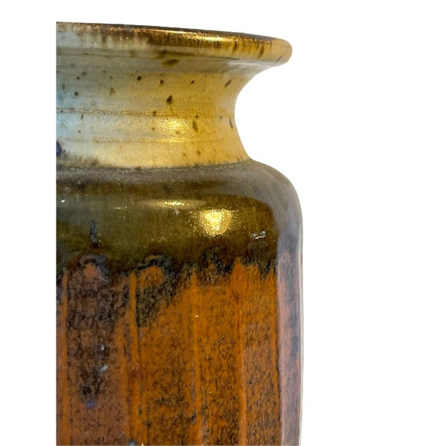 Mid Century Textured Ceramic Vase Vessel Signed For Sale - Image 10 of 12