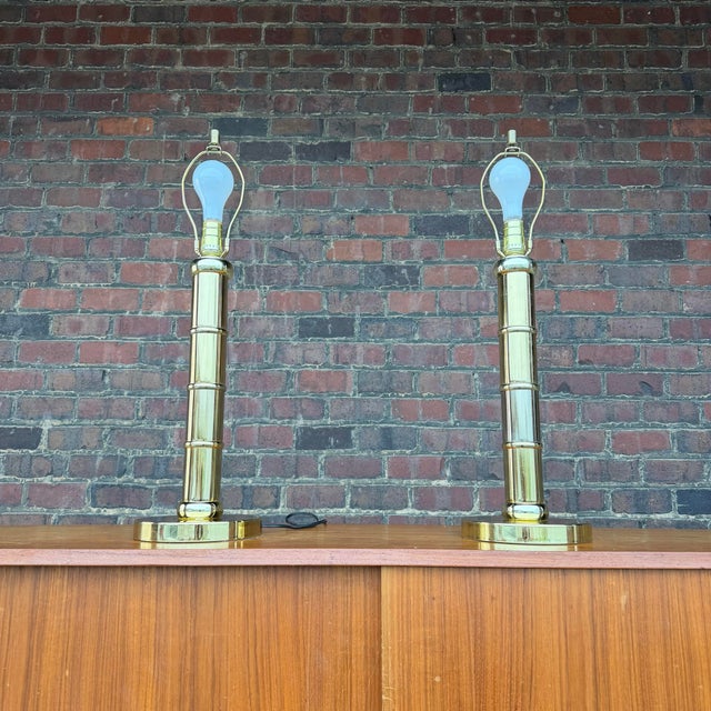 1980s Faux Bamboo Brass Table Lamps - A Pair For Sale - Image 10 of 11