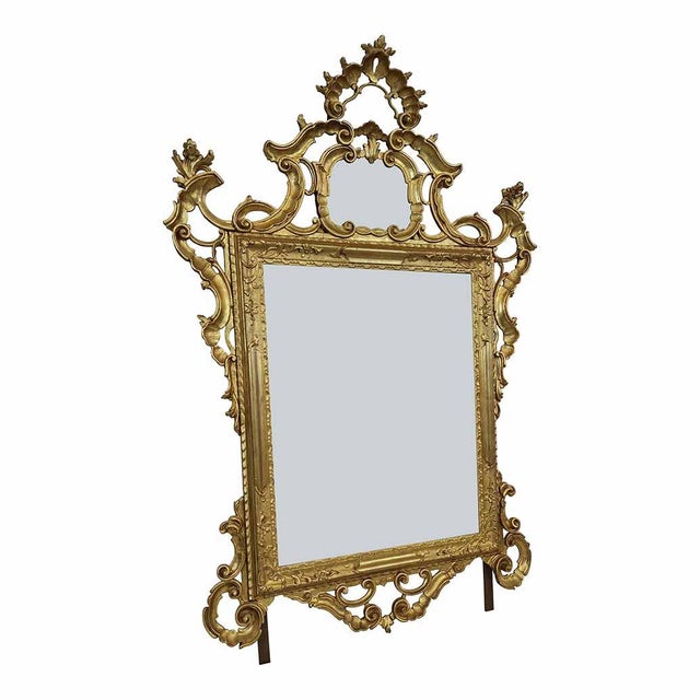 Large Louis XV Mirror in Carved and Gilded Wood, 1940s For Sale - Image 3 of 10