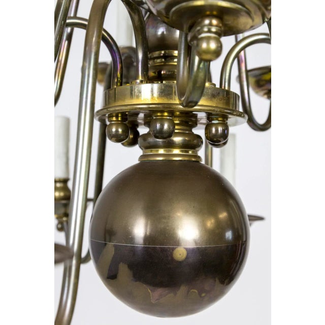 Dutch Baroque Style 2-Tier Aged Brass 12-Light Chandelier For Sale - Image 9 of 13