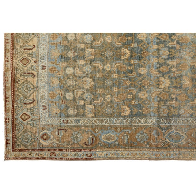 Blue Antique Malayer Wool Rug With All-Over Botanical Motif in Muted Blue & Ochre For Sale - Image 8 of 9
