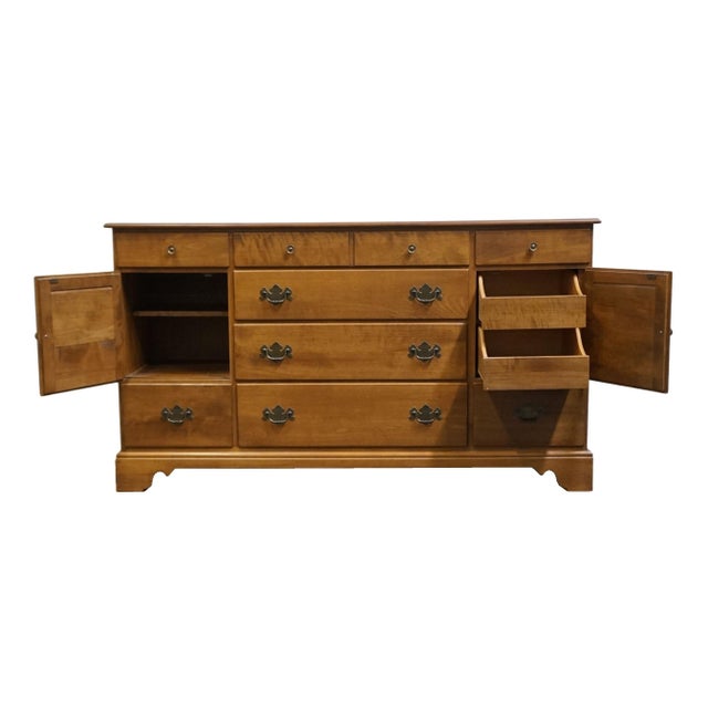 Late 20th Century Ethan Allen Heirloom Nutmeg Maple Colonial Early American 62" Triple Door Dresser 10-5013 For Sale - Image 5 of 14