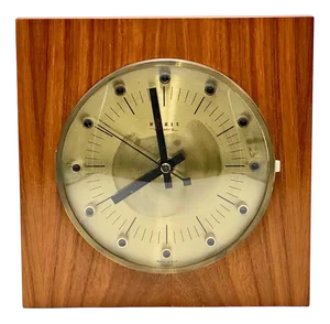 Mid-Century Modern Teak and Brass Wall Clock from Weimar, 1960s