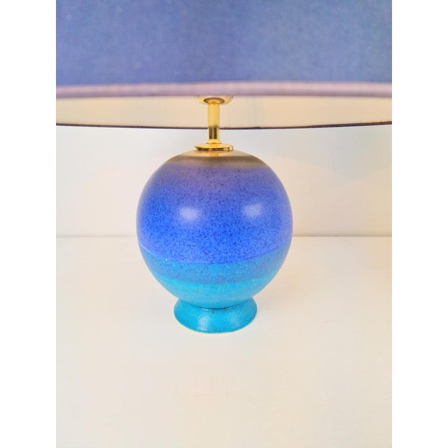 Vintage Blue Ceramic Sphere Table Lamps, 1970s, Set of 2 For Sale - Image 9 of 10