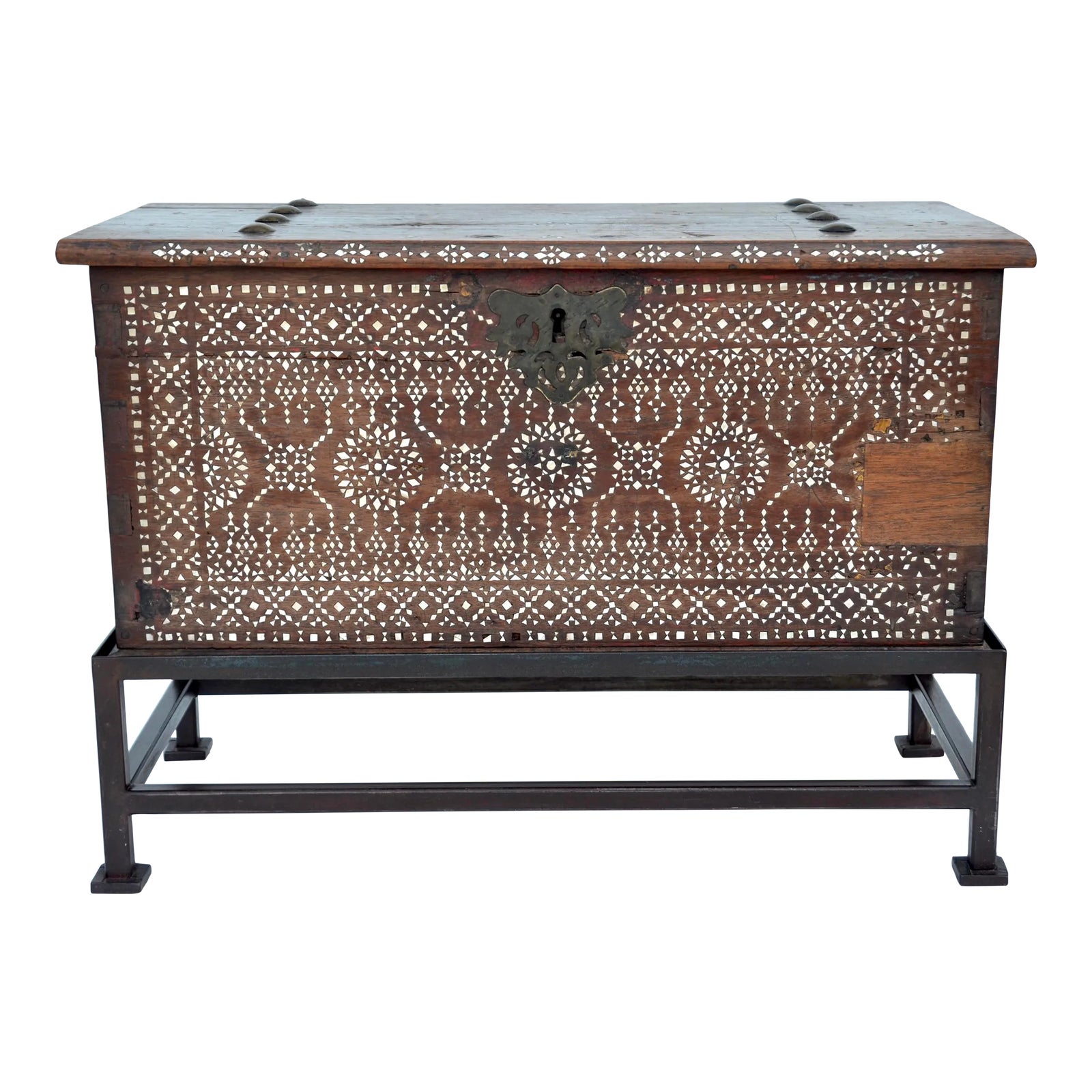 Antique Philippine Shell Inlay Wood Chest | Chairish