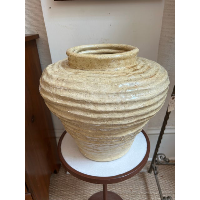 Ceramic Large Scale Vintage Studio Art Yellow Glazed Pottery Coil Pot For Sale - Image 7 of 10