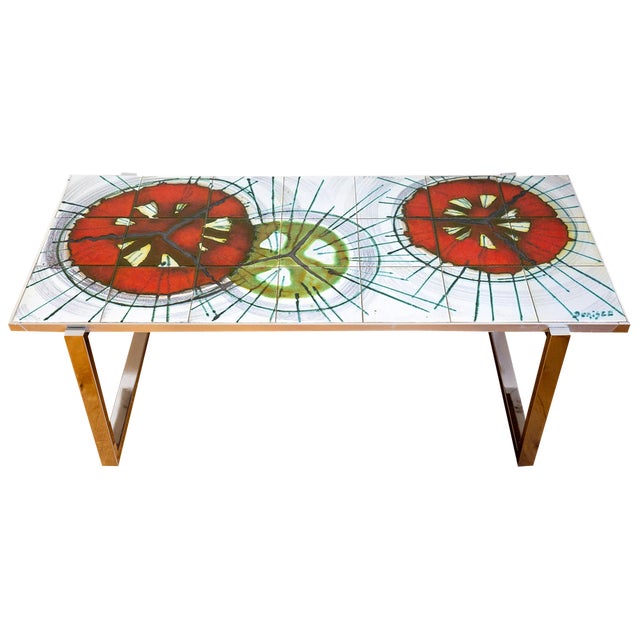 Large Vintage Coffee Table in Chrome and Ceramic, 1970s For Sale
