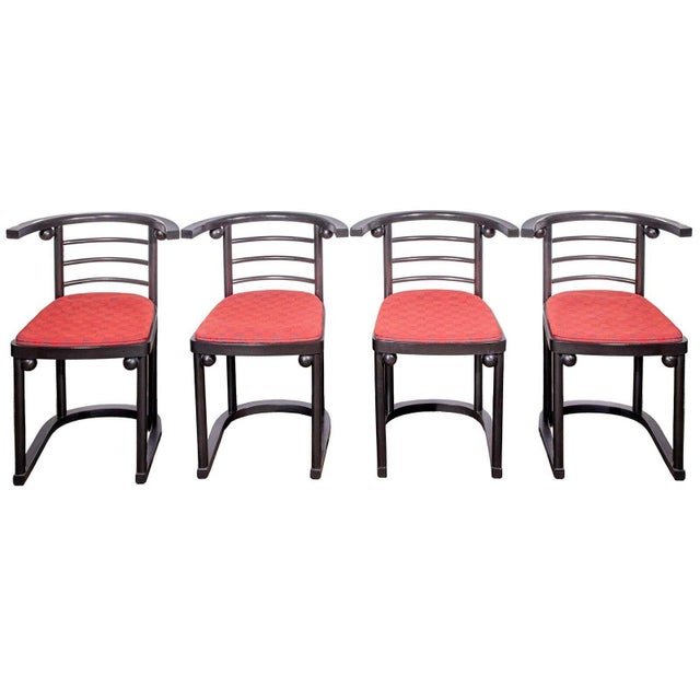 Stylish set of four Josef Hoffmann “Fledermaus” style chairs, Austria, 20th century. The design is inspired by Hoffmann’s...