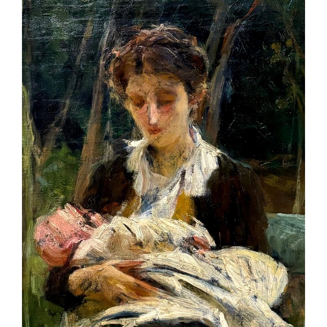 Francesco Galante, The Young Mother, Neapolitan School, Early 20th Century, Oil on Canvas For Sale - Image 7 of 11