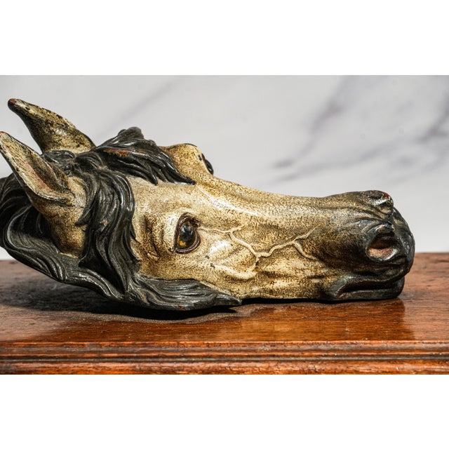 Amazing Rare Antique Austrian Cold Painted Bronze Horse Head Sculpture Desk Document Clip Equestrian Art Home Decor For Sale - Image 9 of 15
