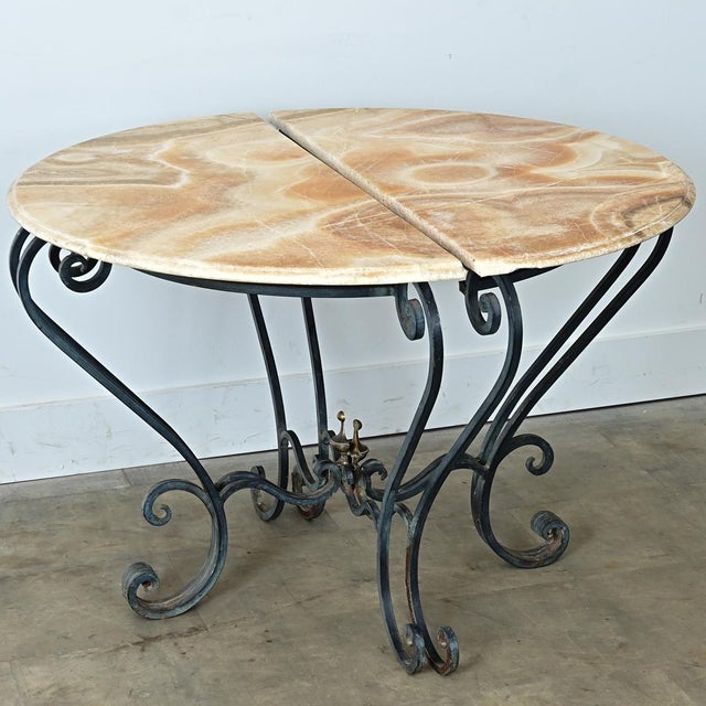 Modern Early 20th Century French Pair of Onyx & Iron Demilune Consoles For Sale - Image 3 of 13