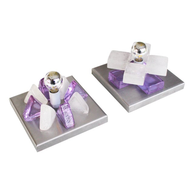 Brutalist Glass Wall Sconces by Albano Poli for Poliarte, 1970s, Set of 2 For Sale