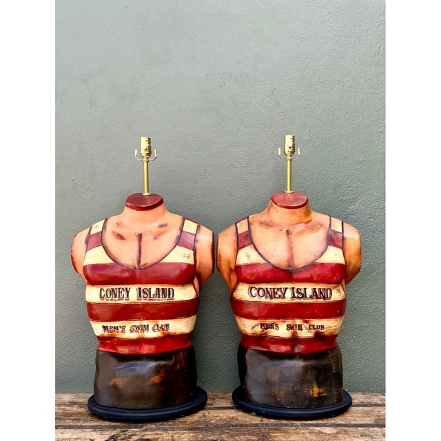 Vintage Coney Island Men's Swim Club Lamps | Chairish