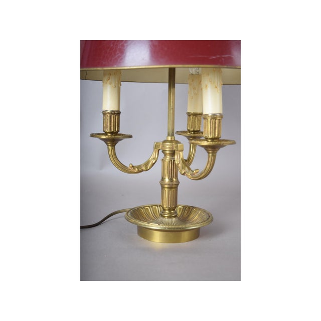 Vintage French Brass Bouillotte Table Lamp with Red Shade, 1960s For Sale - Image 9 of 16