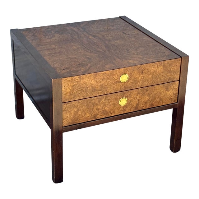 Mid-Century Burl Wood Nightstand by Century Furniture With Brass Pulls For Sale