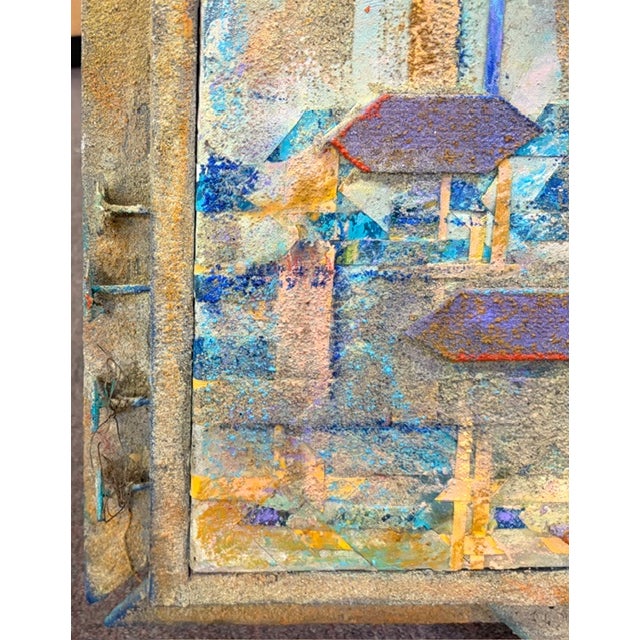 Blue Original Listed Artist Helene Steene Mixed Media Painting - Artwork, Signed, Dated For Sale - Image 8 of 10