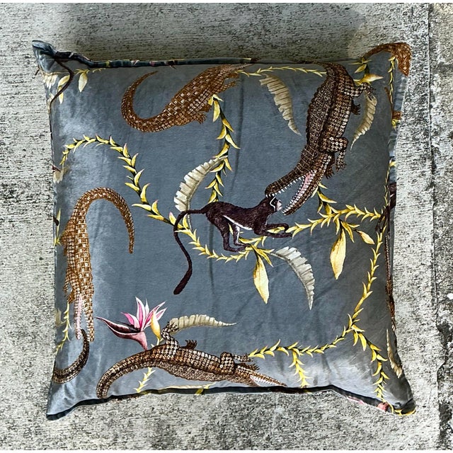 Vintage River Chase Printed Velvet Pillow For Sale - Image 10 of 12
