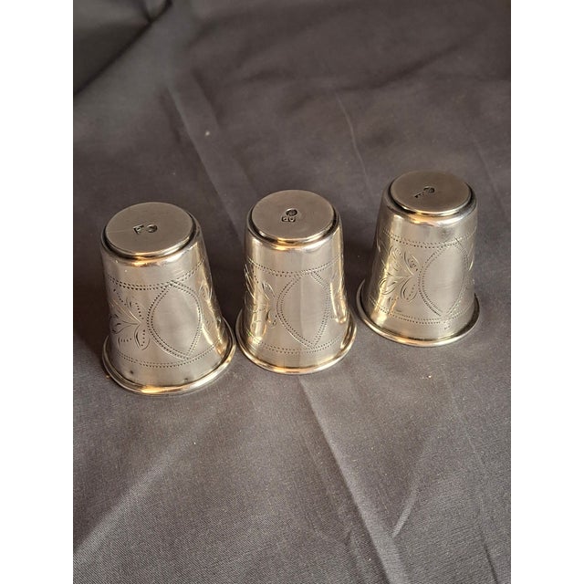 Metal Antique French Silver Kiddush Cups Beakers .800 Gabriel Pascal Gp Hallmarked c.1890 - Set of 3 For Sale - Image 7 of 11