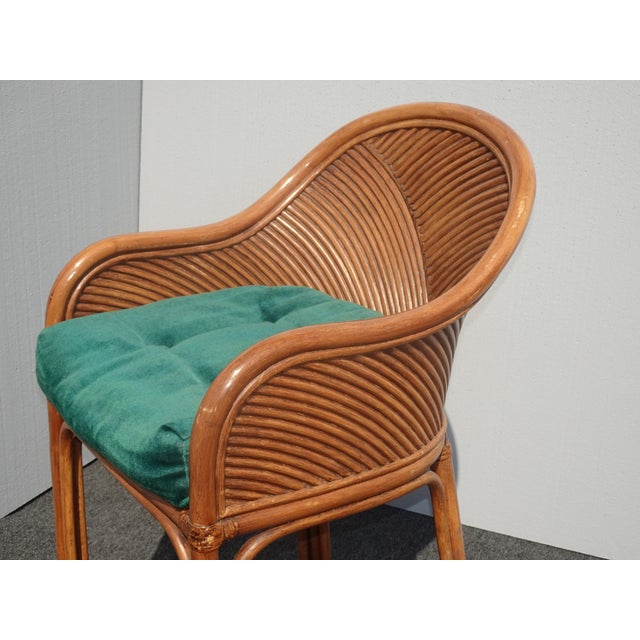 Set Four Tiki Palm Beach Style Bamboo Rattan Bar Stools W Green Cushion French Chairish