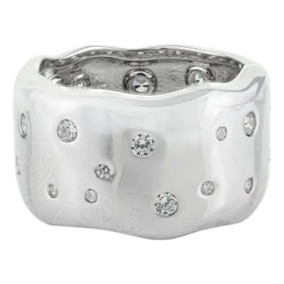 Carat&Her Molten Silver Scatter Ring, Wide Cigar Band With Cz Studded Size 5 For Sale