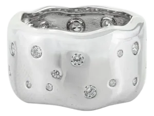 Carat&Her Molten Silver Scatter Ring, Wide Cigar Band With Cz Studded Size 5