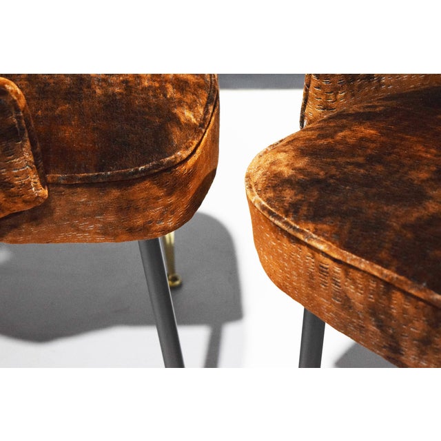 Metal Italian Arm Chairs, 1950s, in Parisien Velvet With Brass Tipped Legs For Sale - Image 7 of 8