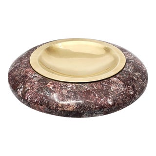 Mid 20th Century Large Maitland-Smith Marble and Brass Bowl Catchall or Vide Poche - Freshly Polished For Sale