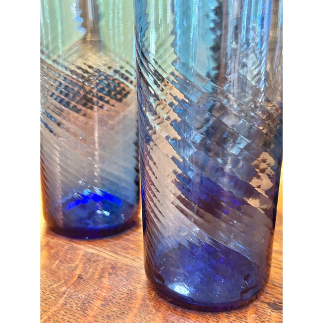 Glass Vintage Hand-Blown Cobalt Blue Swirl Highball Glasses – Set of 4 For Sale - Image 7 of 10
