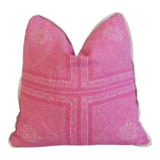 Pink & Ivory/Cream Raoul Textiles Floral Feather/Down Pillow 21" Square For Sale