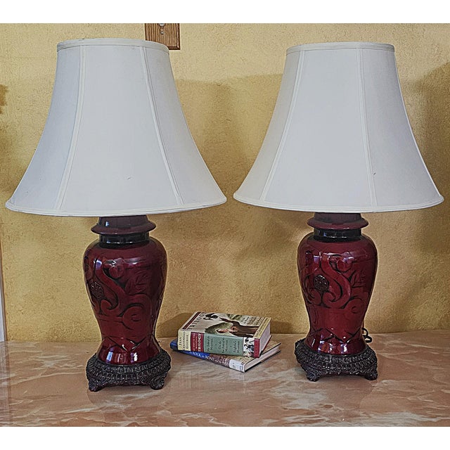 Vintage Sang De Boeuf Red Chinoiserie Ginger Jar Table Lamps - Pair For Sale - Image 18 of 18