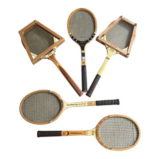 Collection of Vintage Miscellaneous Wooden Tennis Rackets With Guards For Sale