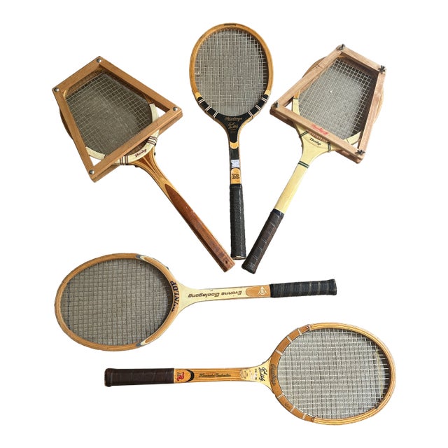 Collection of Vintage Miscellaneous Wooden Tennis Rackets With Guards For Sale