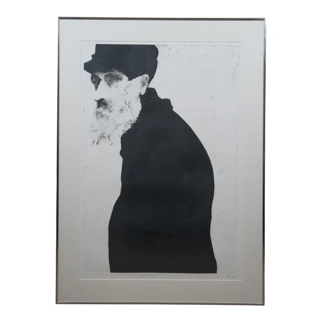 Charles Roth 1974 the Immigrant Old Man Black & White Aquatint Etching 40" For Sale