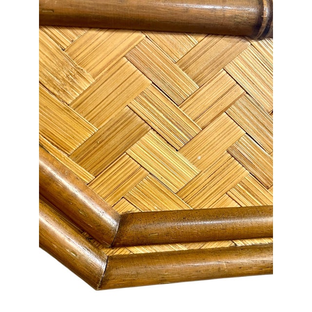 Tan Vintage Bamboo Rattan Octagonal Shape Mirror Coastal Boho For Sale - Image 8 of 10