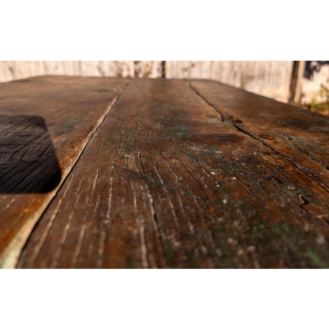 18th or 19th Century Rustic Primitive Farmhouse Table in Old Green Paint For Sale - Image 15 of 18