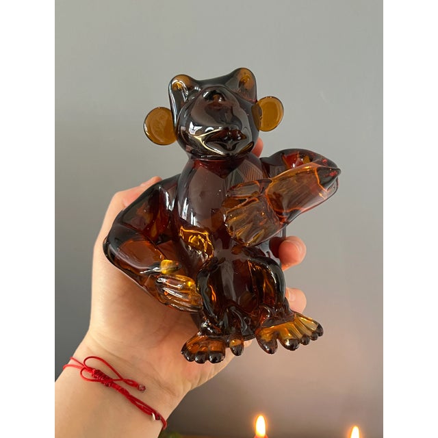 Mid-Century Modern Large Vintage Murano Amber Art Glass Monkey For Sale - Image 3 of 8