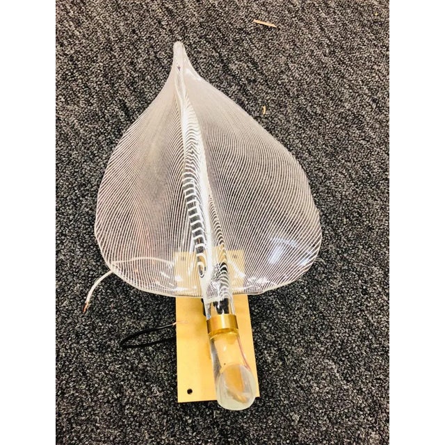 Transparent Murano Glass Leaf Sconces With a Zebra Stripe Pattern - a Pair For Sale - Image 8 of 11