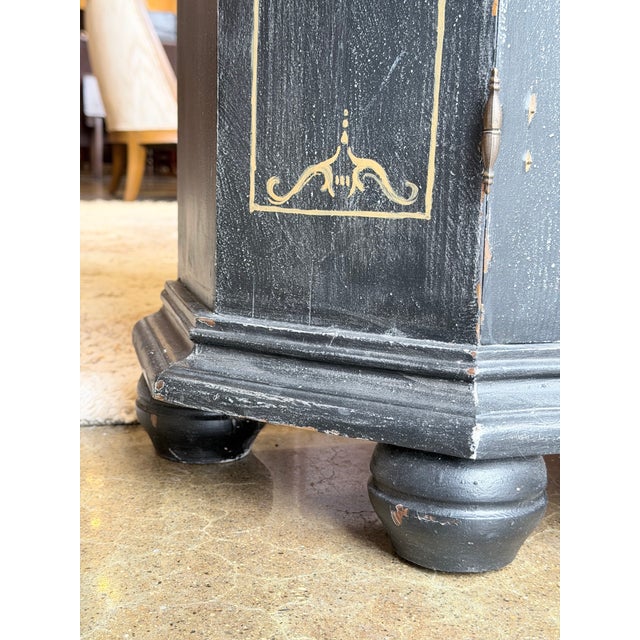 Vintage Italian Hand Painted Curved Front Cabinet in Distressed Black For Sale - Image 9 of 10