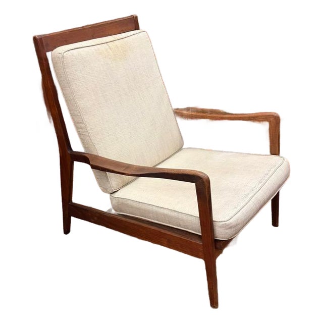 Mid Century Danish Style Walnut High Back Lounge Chair For Sale