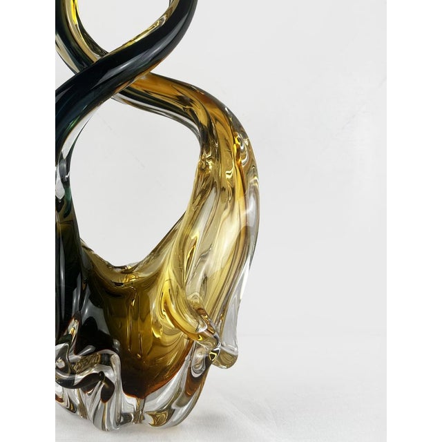 Vintage Czech Blue Gold and Clear Crystal Sommerso Glass Basket, 1960 For Sale - Image 6 of 13