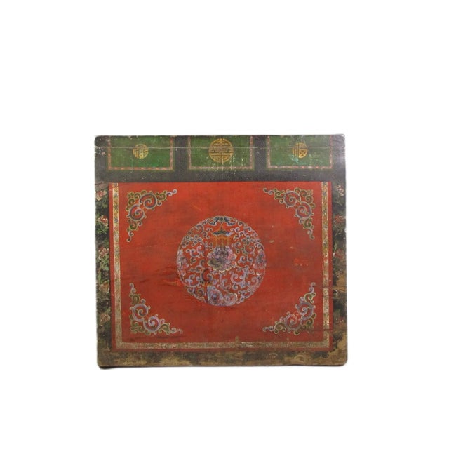 Hand Painted Flower Wreath Antique Gansu Tibetan Cabinet For Sale - Image 12 of 12