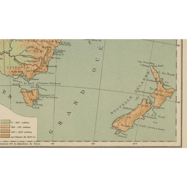Antique Map of Australia and Oceania Physical Relief Map by Hachette, 1883 For Sale - Image 4 of 10