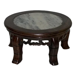 6" Oriental Brown Wood Marble Round Table Top Stand Riser