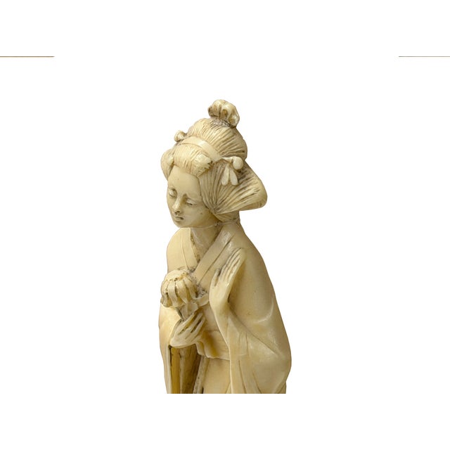 Bone Vintage Asian Cow Bone Carved Lady W Gentleman Music Playing Figure Art For Sale - Image 7 of 11