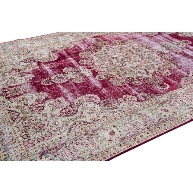 1960s Vintage Persian Hamadan Handmade Medallion Red Wool Rug For Sale - Image 5 of 8