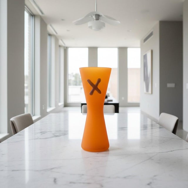 Glass Vintage Studio Art Glass Vase-Frosted Orange-Modern-Memphis Style-Contemporary For Sale - Image 7 of 11