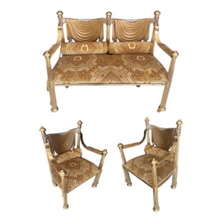 Hollywood Regency 3p Italian Imprt Armchair Loveseat Settee Set For Sale