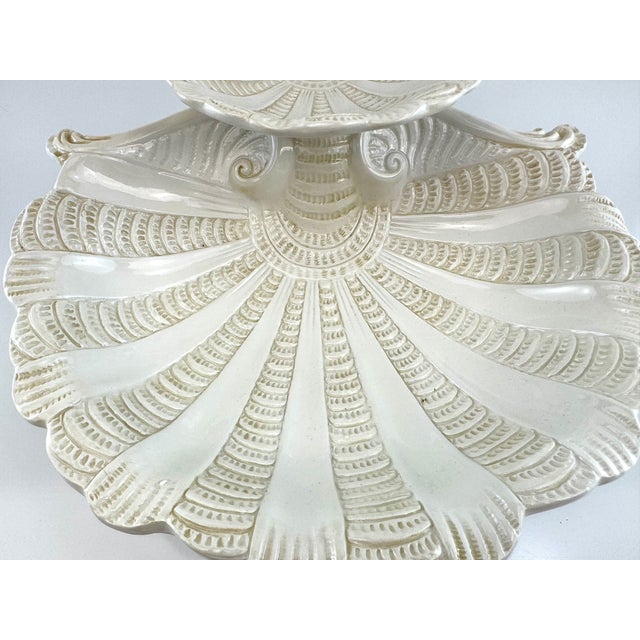 Ivory 1970s Lenox Italian Shell Form Centerpiece Bowl, Ivory Ceramic Pedestal Dish For Sale - Image 8 of 10